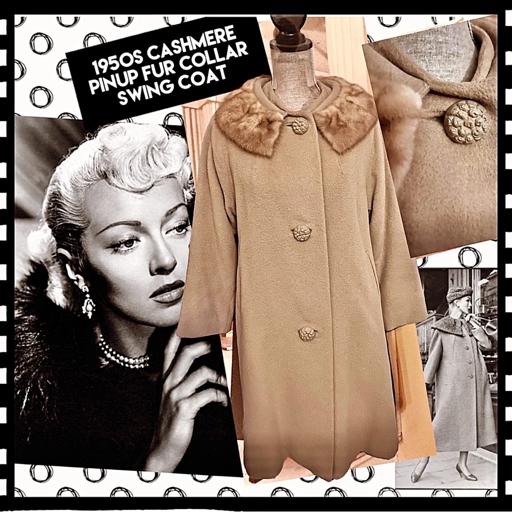 🔸1950s Fur Collar Swing Pinup Unique Vintage Coat M🔸